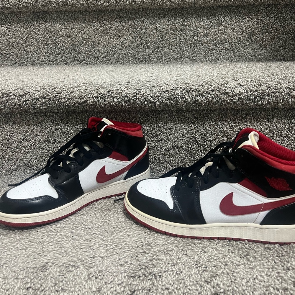 Retro Black and White Mids Jordan 1 Sneakers with Red Accents